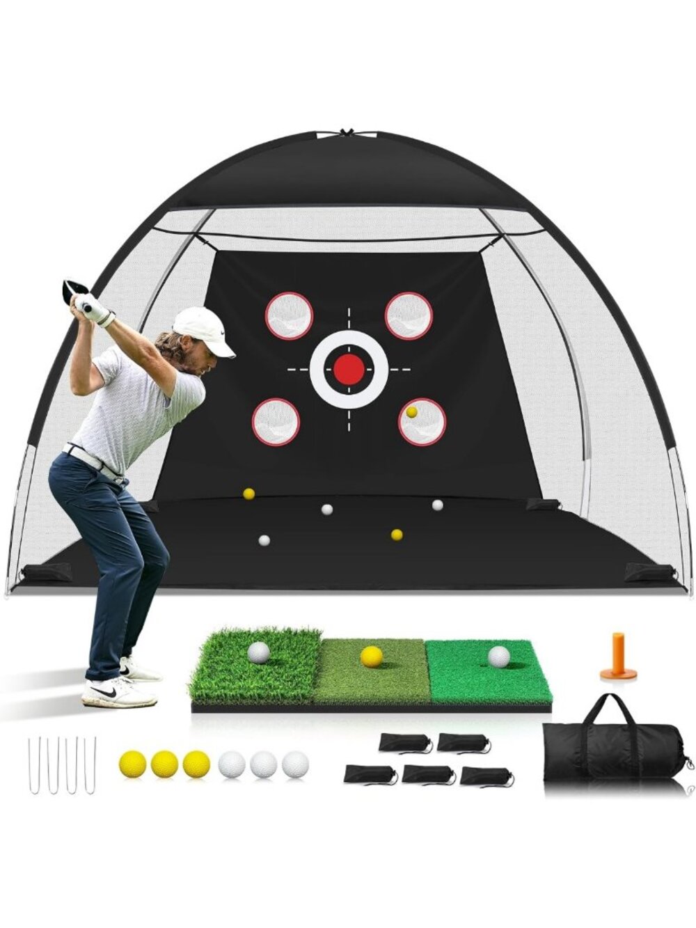 10x7FT Golf Net with Mat, Golf Practice Net for Backyard Garage Indoor Outdoor